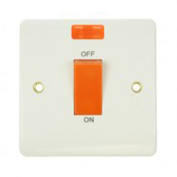Single 45amp white pvc cooker switch with neon 1 compact