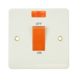 Single 45amp white pvc cooker switch with neon 1 compact